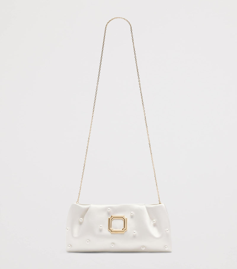 Malone Souliers Vittoria satin clutch bag with faux pearls, imported from the UK