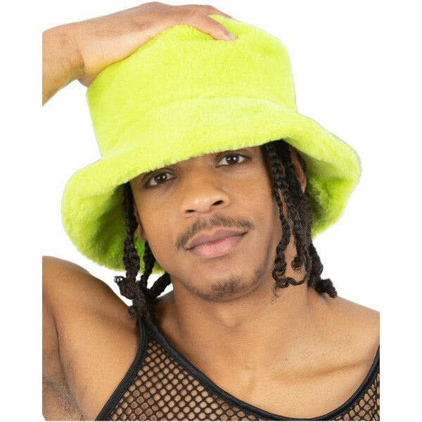 Smiffys 90s green fur bucket hat accessory (British brand)