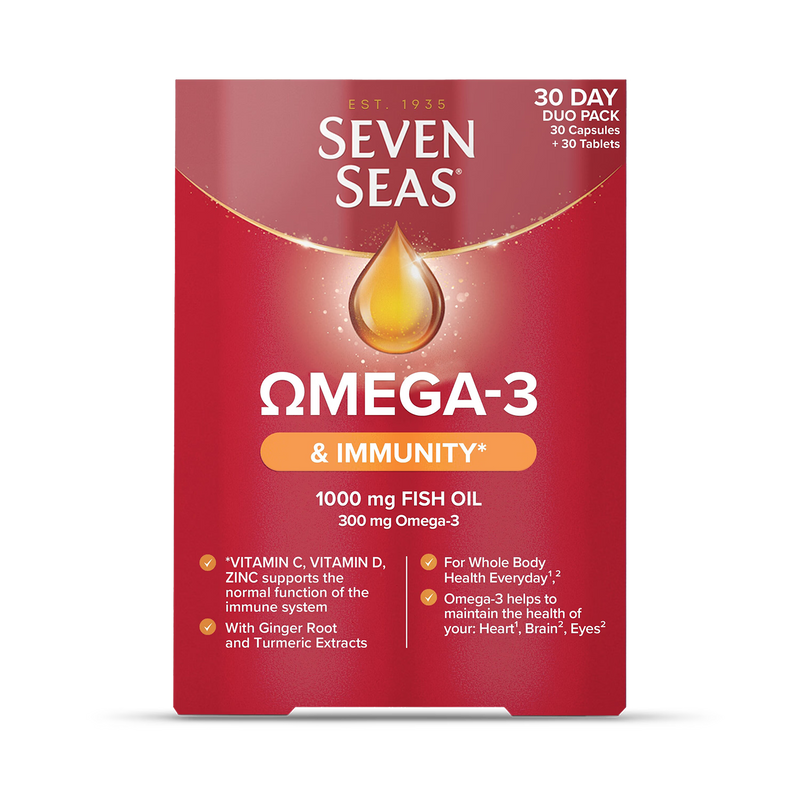Seven Seas Omega-3 & Immunity supplement 30 tablets and 30 capsules, UK version