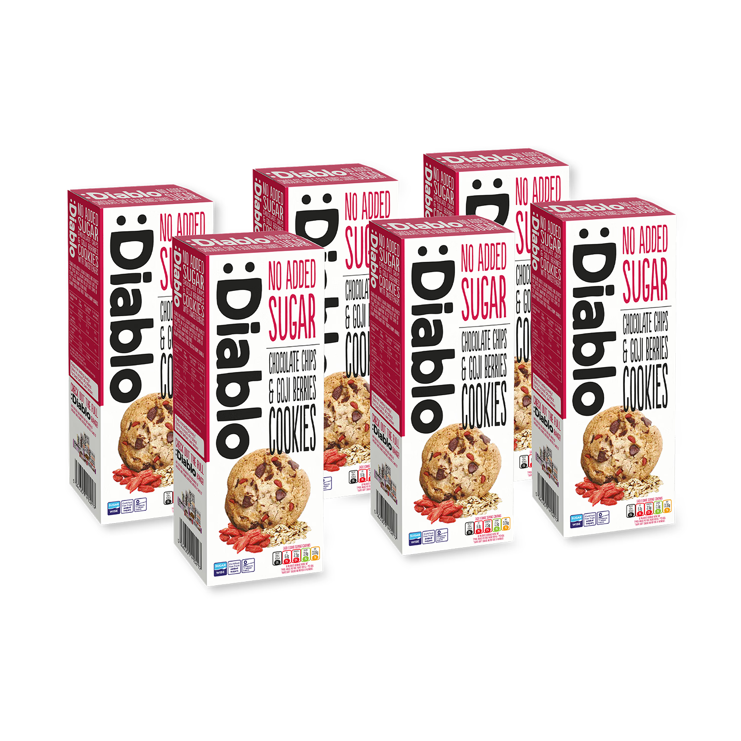 Diablo no added sugar chocolate chip goji berry cookies 135g, imported from the UK