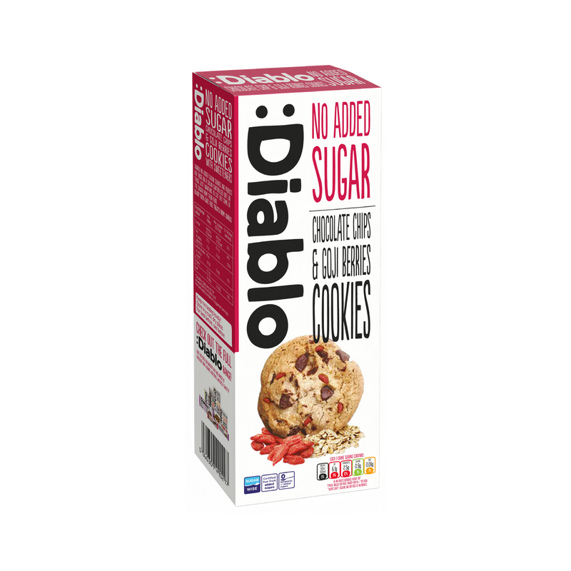 Diablo no added sugar chocolate chip goji berry cookies 135g, imported from the UK