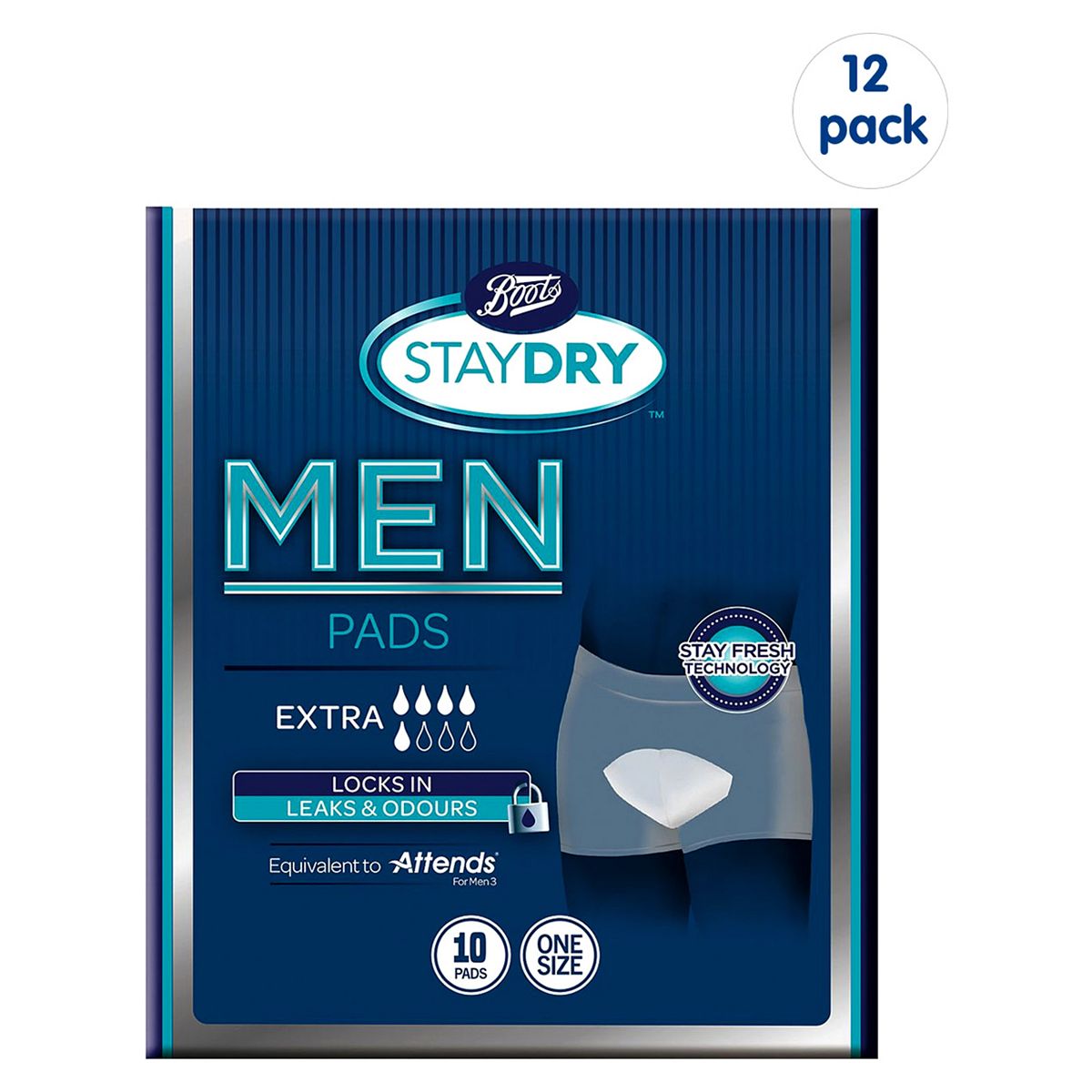 Boots Staydry Men Extra Pads - 120 Pads (12 Pack Bundle) GOODS Boots   