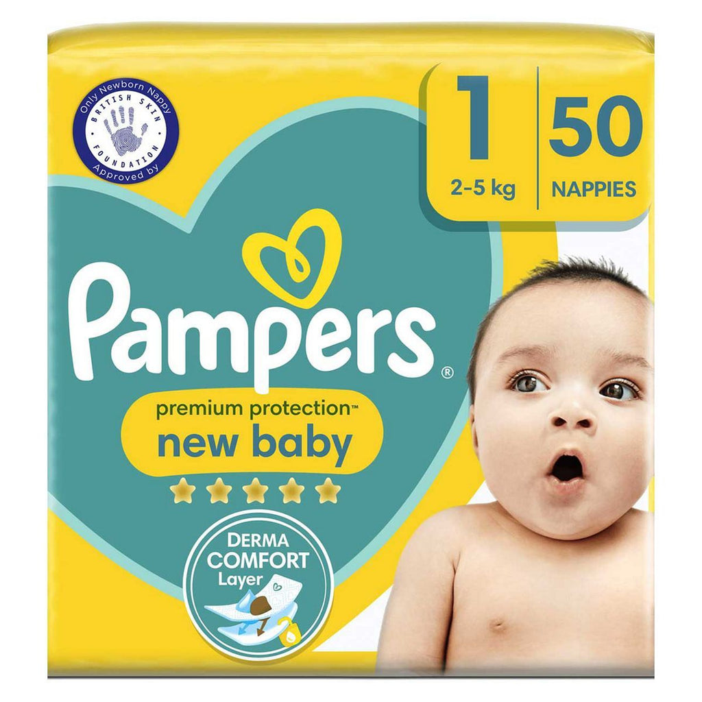 Pampers New Baby Size 1, 50 Newborn Nappies, 2kg-5kg, Essential Pack