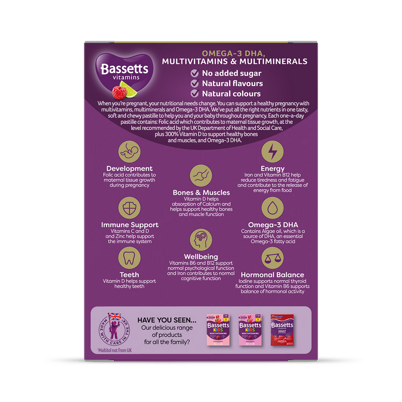 Bassetts pregnancy multivitamin gummies raspberry lime 30 count - British product