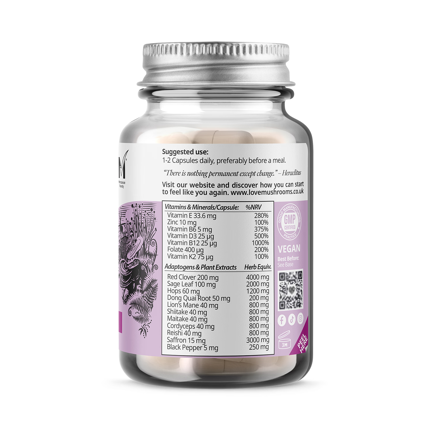 Love Mushrooms mushroom blend for menopause 60 capsules, UK version