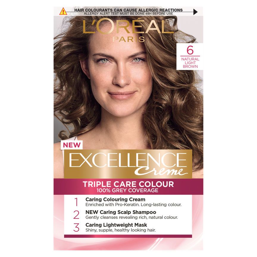 L'Oreal Excellence Creme 6 Natural Light Brown Permanant Hair Dye Hair Colourants & Dyes ASDA   