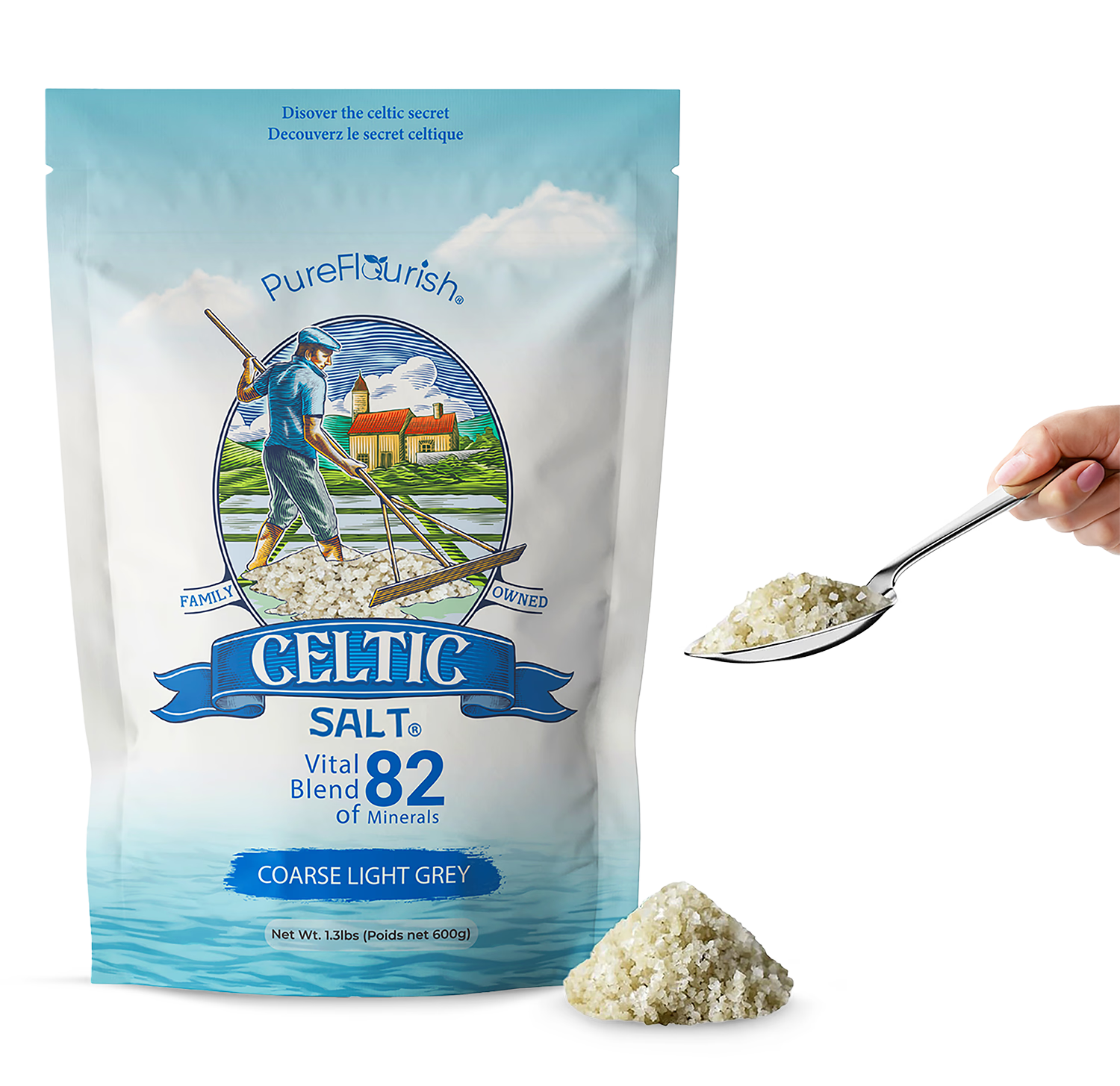 Pure Flourish Celtic sea salt coarse 600g, imported from the UK