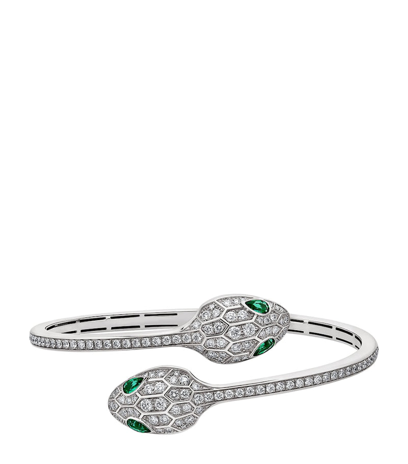 Bvlgari Serpenti bangle white gold diamond emerald, imported from the UK