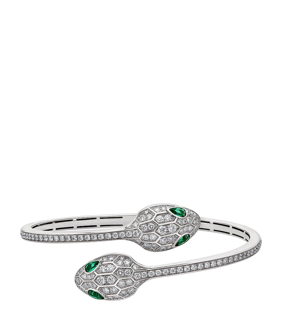 Bvlgari Serpenti bangle white gold diamond emerald, imported from the UK