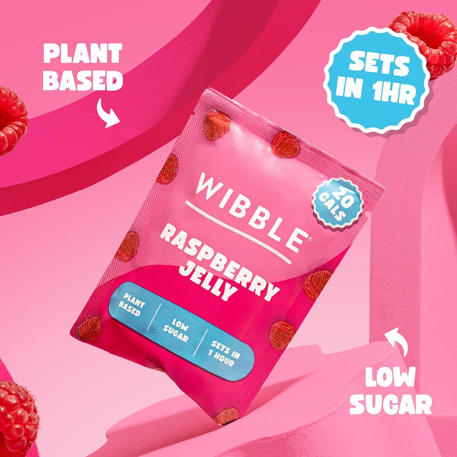 Wibble raspberry vegan jelly crystals 57g, imported from the UK