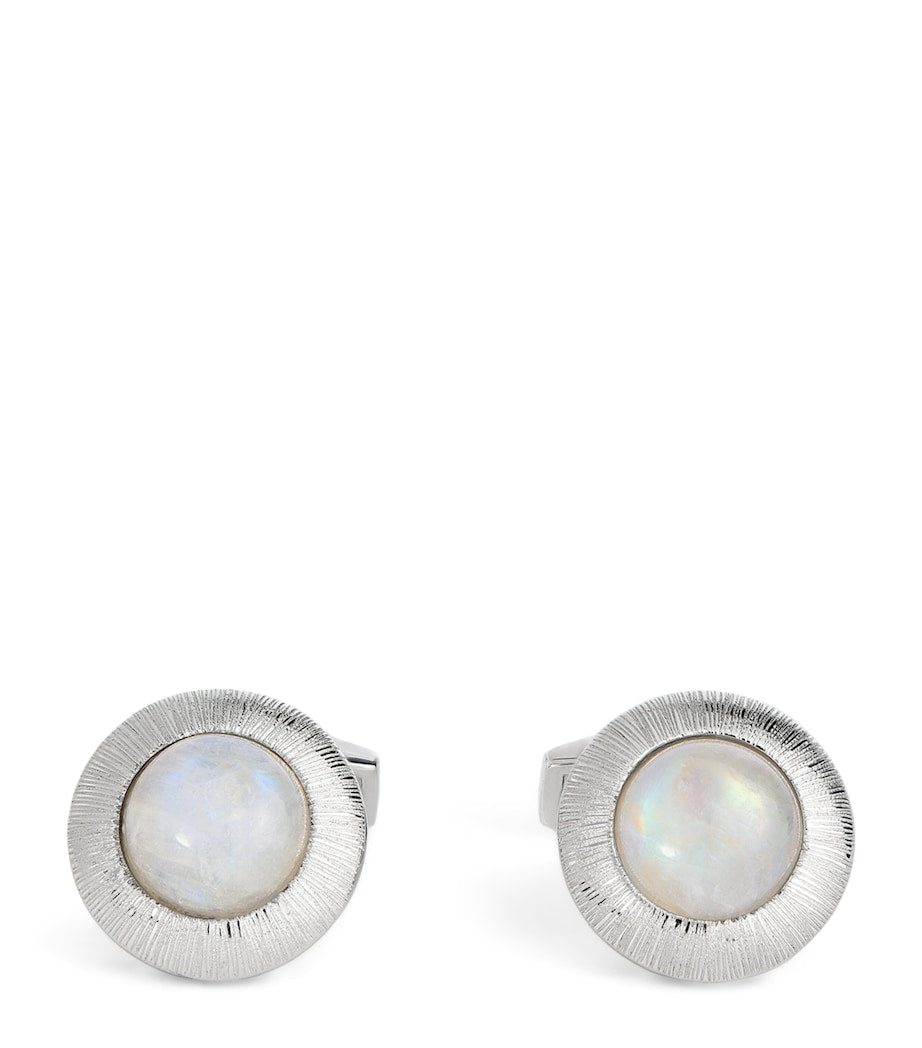 Tateossian rhodium-plated silver moonstone Graffiato cufflinks, imported from the UK