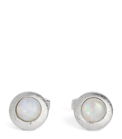 Harrods Tateossian Rhodium-Plated Silver and Moonstone Graffiato Cufflink- Buy online at McGrocer