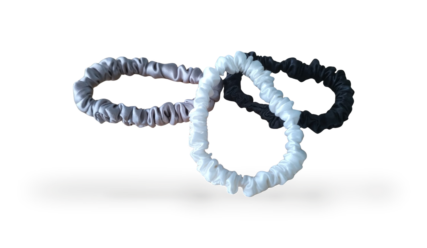 White Lotus Beauty mulberry silk scrunchies 3-pack, UK version