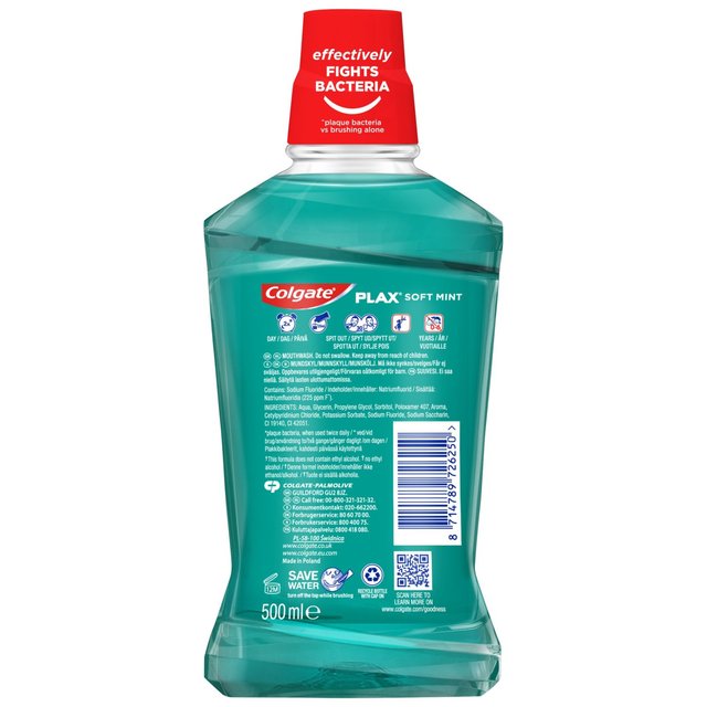 Colgate Plax Soft Mint Mouthwash Alcohol Free 500ml   500ml GOODS M&S   