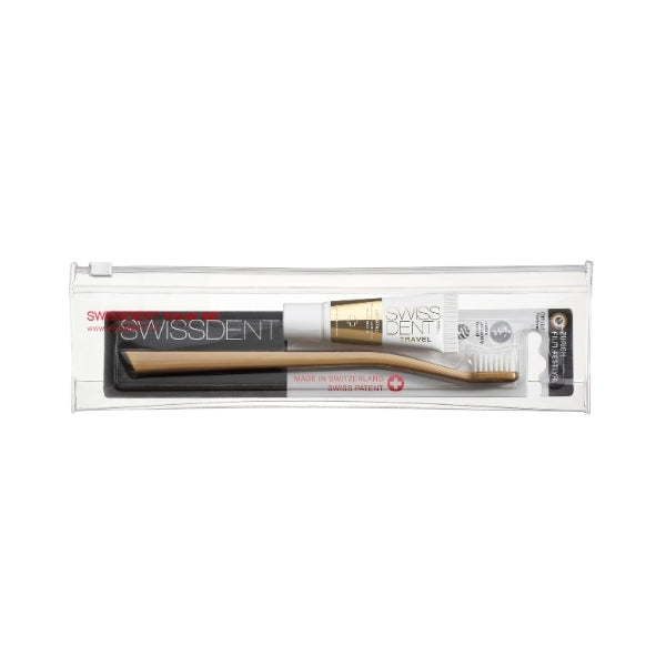 Swissdent Crystal Small Travel Set with toothbrush and toothpaste, imported from the UK