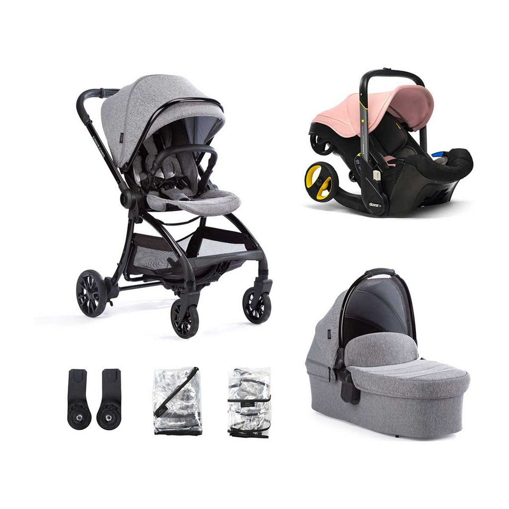 Junior Jones Aylo Grey Marl 6 Piece Travel System inc Doona Blush Pink Car Seat