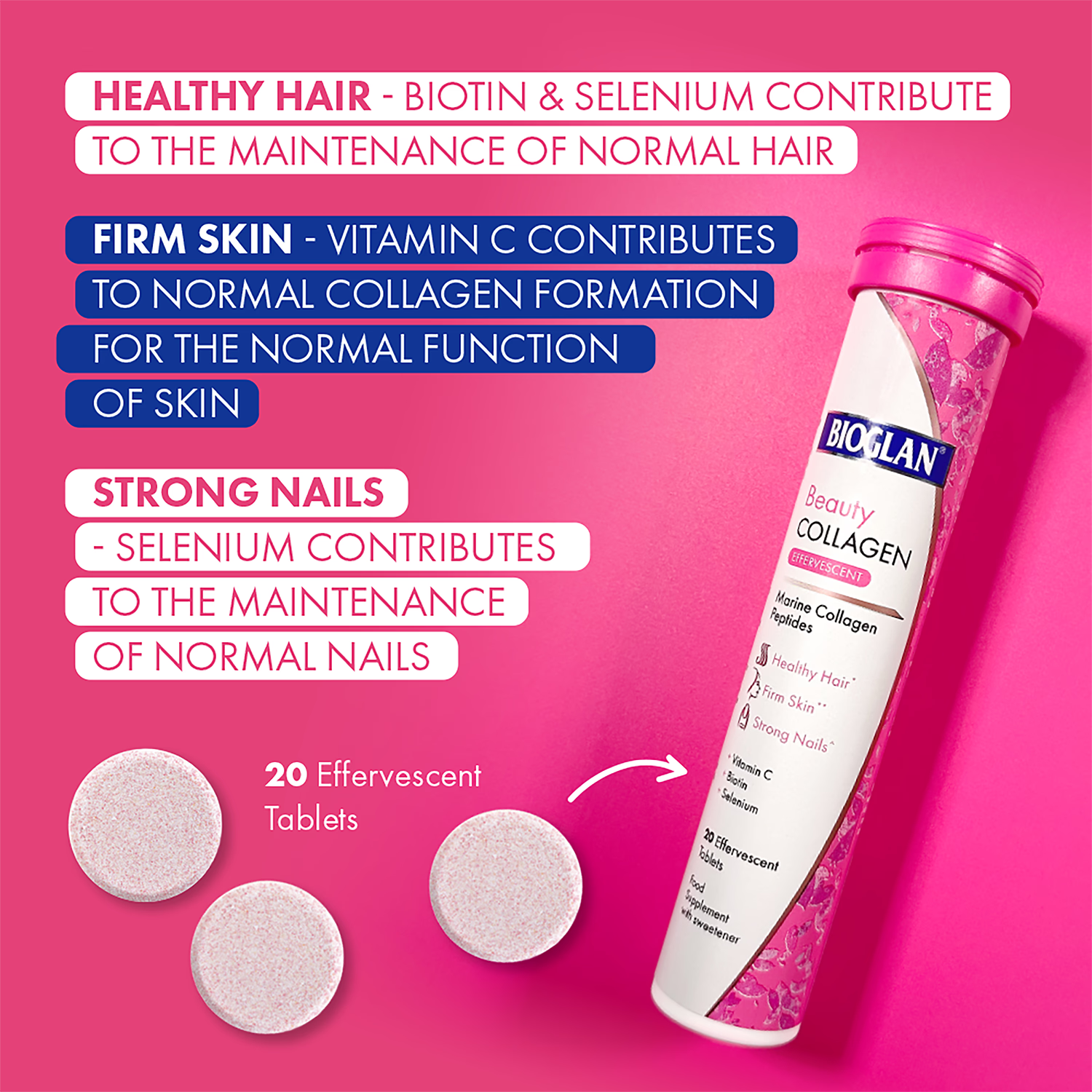 Bioglan beauty collagen effervescent tablets berry flavour 20 - British product