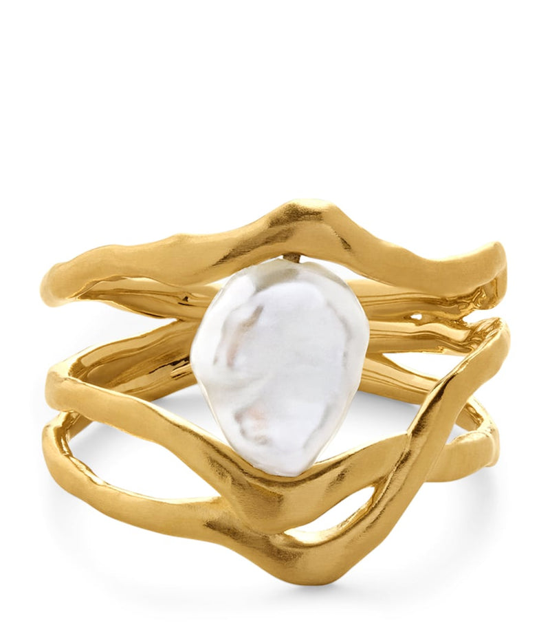Monica Vinader gold vermeil keshi pearl ring, imported from the UK