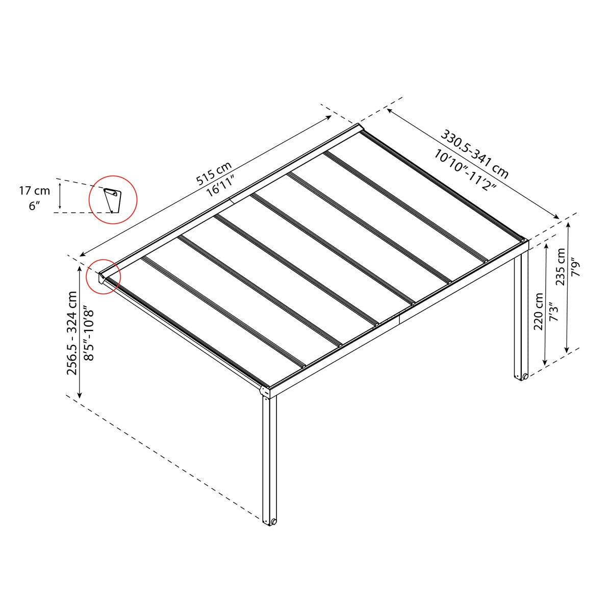 Palram Canopia Stockholm 11ft 2" x 16ft 11" (3.4 x 5.1m) Aluminium Patio Cover GOODS Costco UK