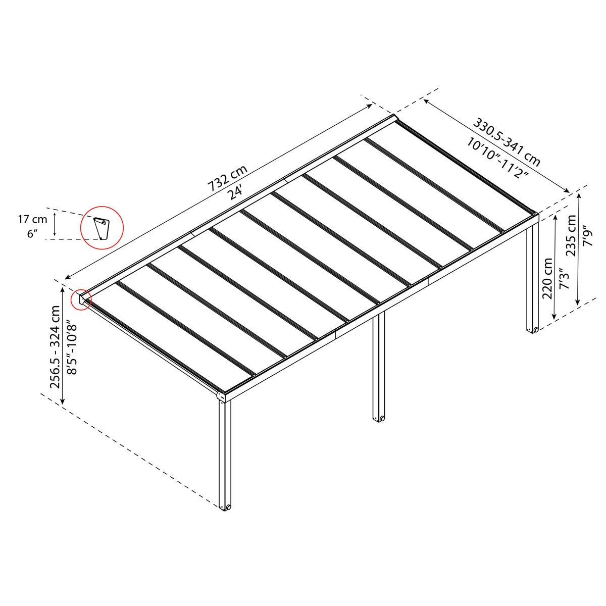 Palram Canopia Stockholm 11ft 2" x 24ft (3.4 x 7.3m) Aluminium Patio Cover GOODS Costco UK