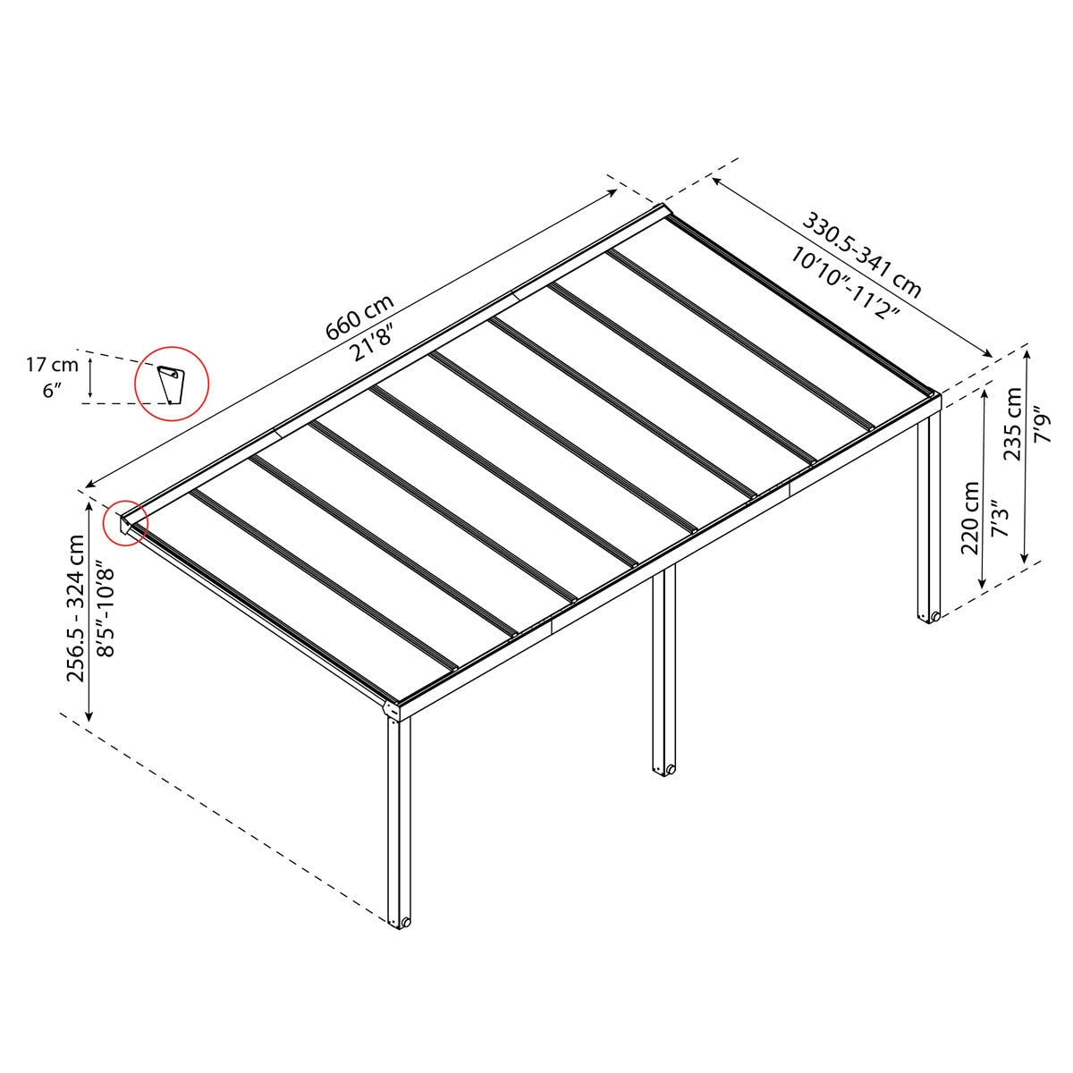 Palram Canopia Stockholm 11ft 2" x 21ft 8" (3.4 x 6.6m) Aluminium Patio Cover GOODS Costco UK