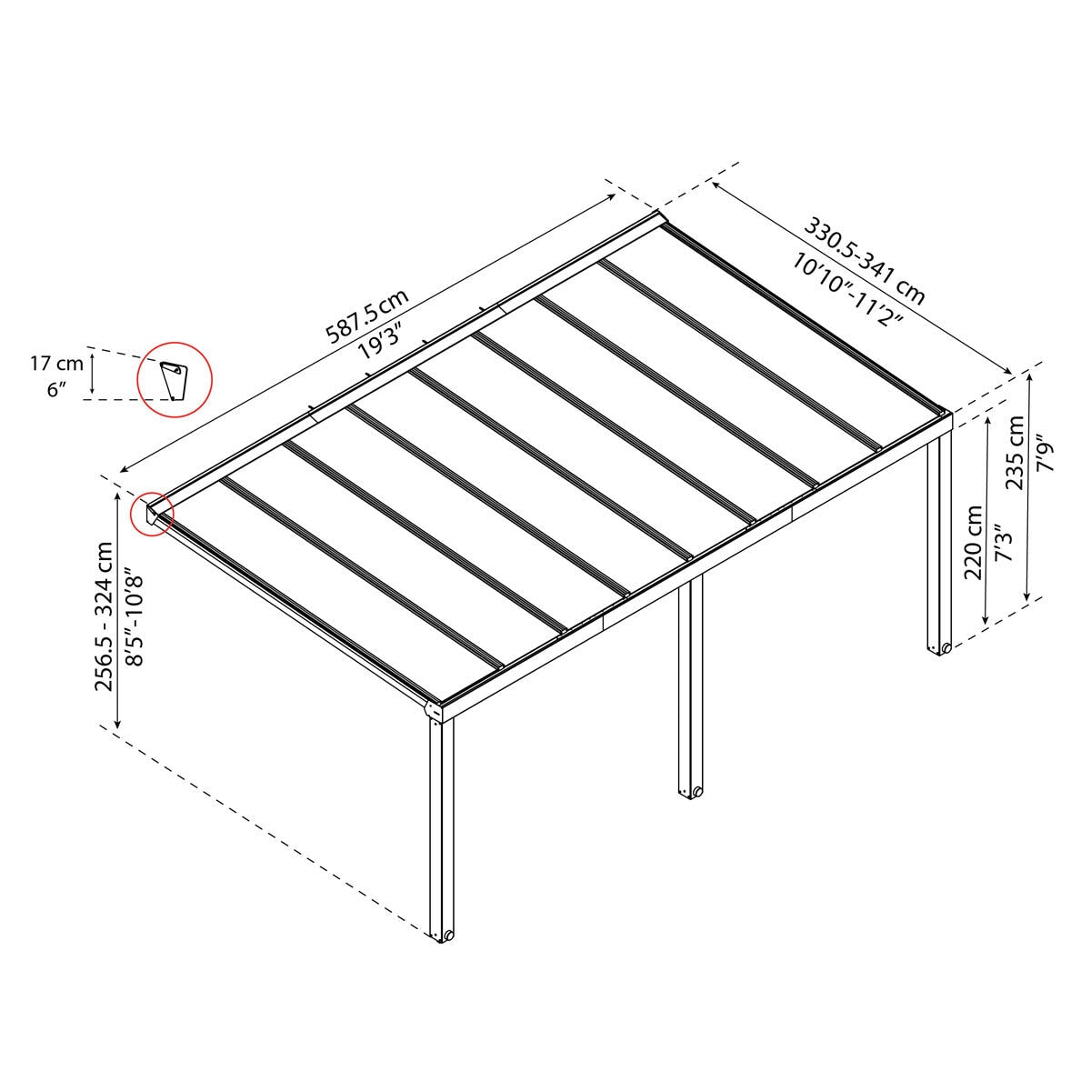 Palram Canopia Stockholm 11ft 2" x 19ft 3" (3.4 x 5.9m) Aluminium Patio Cover GOODS Costco UK