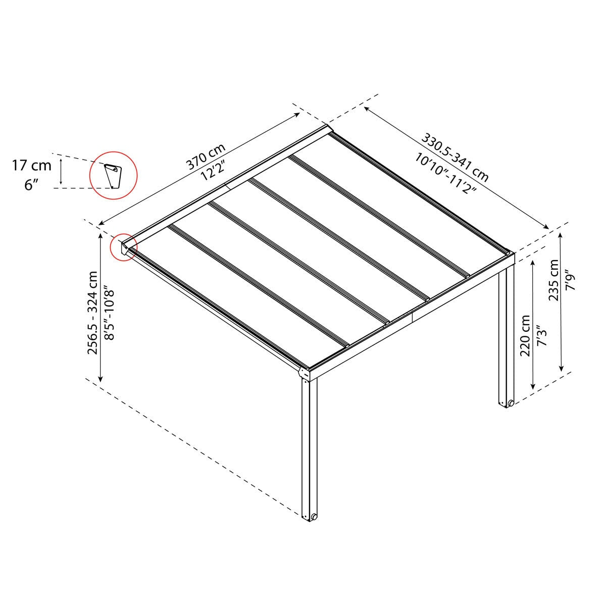 Palram Canopia Stockholm 11ft 2" x 12ft 2" (3.4 x 3.7m) Aluminium Patio Cover GOODS Costco UK