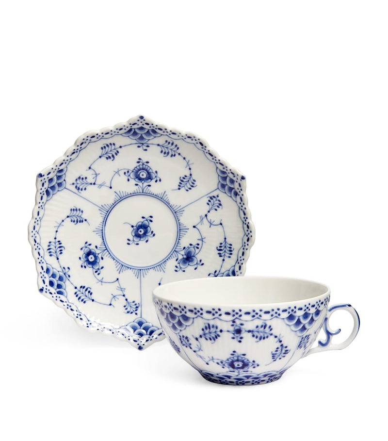 Royal Copenhagen Blue Fluted Full Lace teacup and saucer - British product
