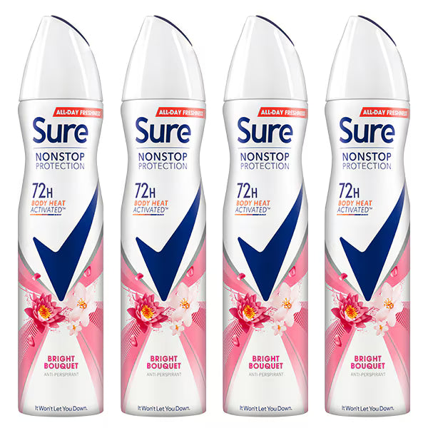 Sure Anti-Perspirant Deodorant Bright Bouquet 250ml x 4 (British brand)