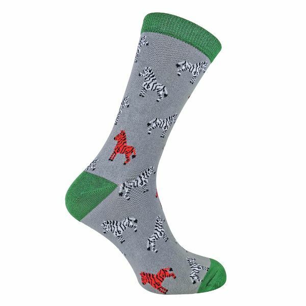 Mr Heron Mens Animal Design Bamboo Socks 6-11 UK GOODS Superdrug Zebras (Grey)  