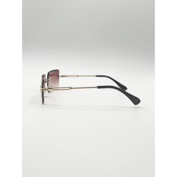 SVNX frameless rectangle sunglasses in brown with gold frame (British brand)