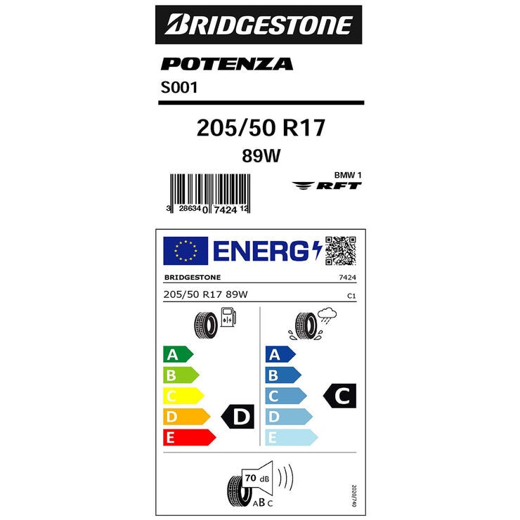 Bridgestone S001 runflat tyre 205/50R17, UK version