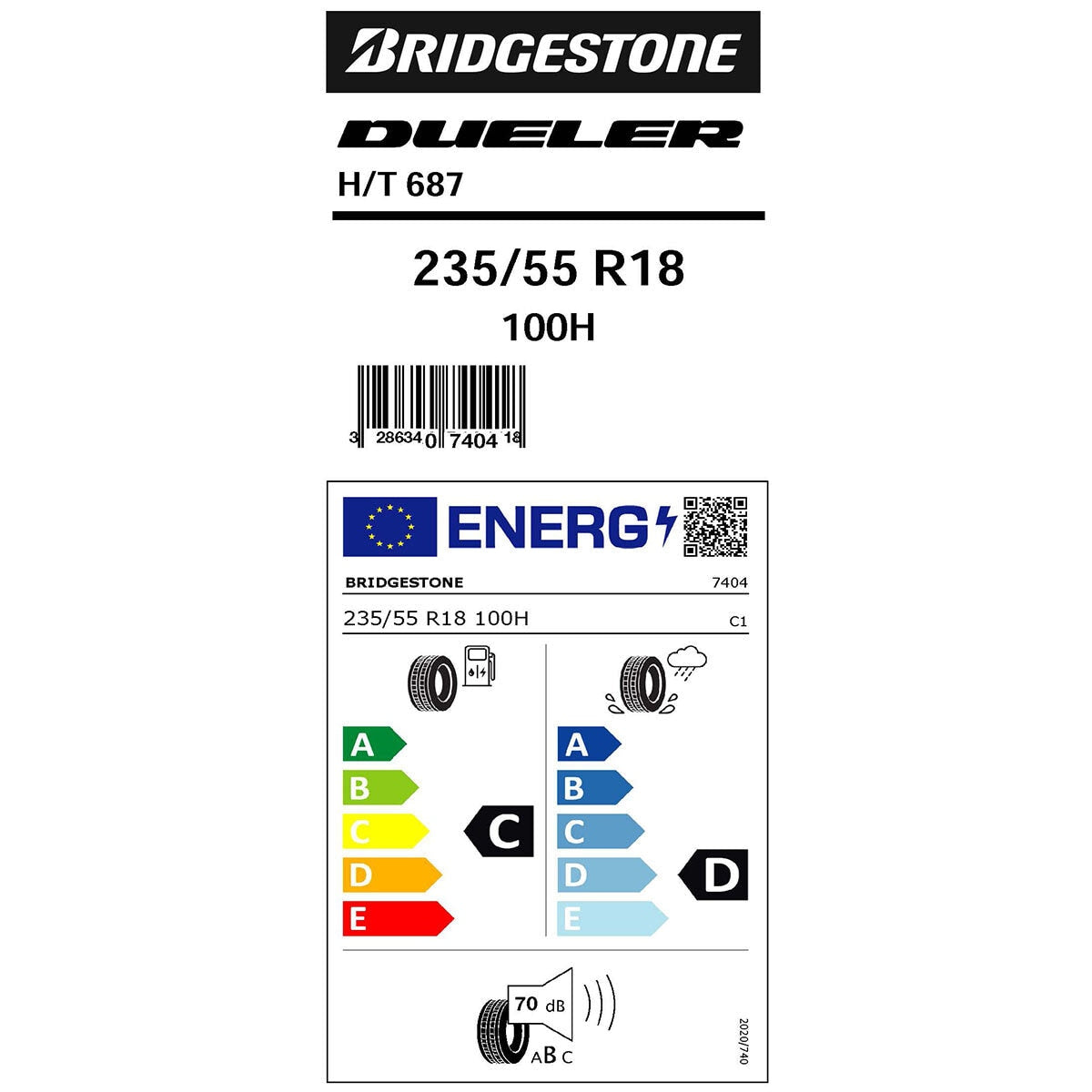 Bridgestone Dueler D687 235/55 R18 tyre, UK version