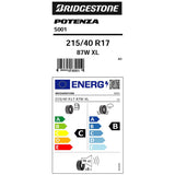 Bridgestone Potenza S001 tyre 215/40 R17, UK version