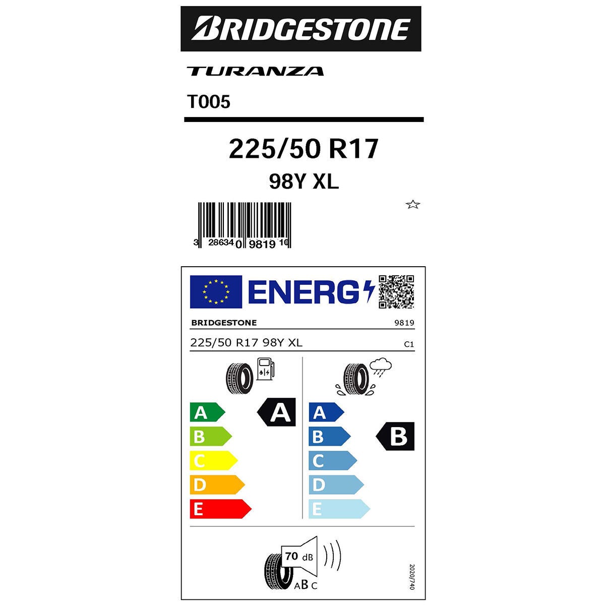 Bridgestone Turanza T005 summer tyre 225/50 R17, UK version