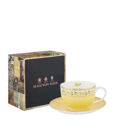 Harrods Halcyon Days Shell Garden Floral Teacup and Saucer Fine Bone China- Buy online at McGrocer