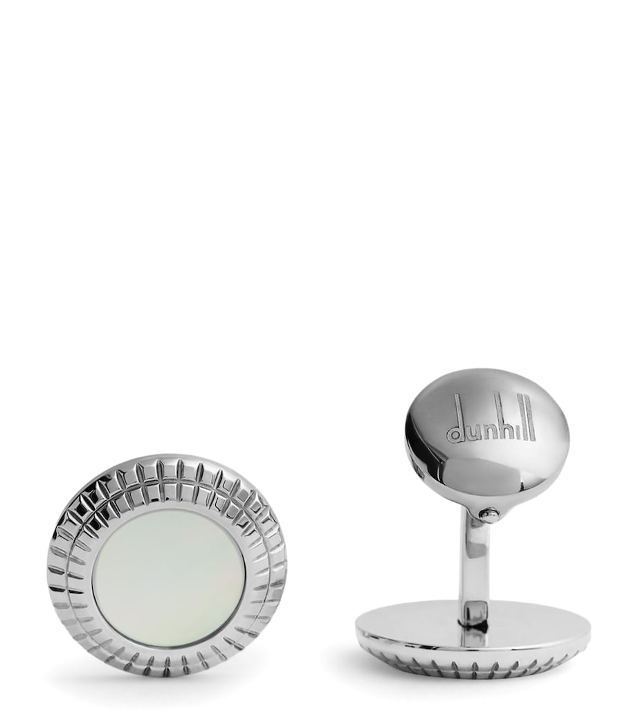 Dunhill Hobnail cufflinks rhodium-plated silver mother-of-pearl 16mm, UK version