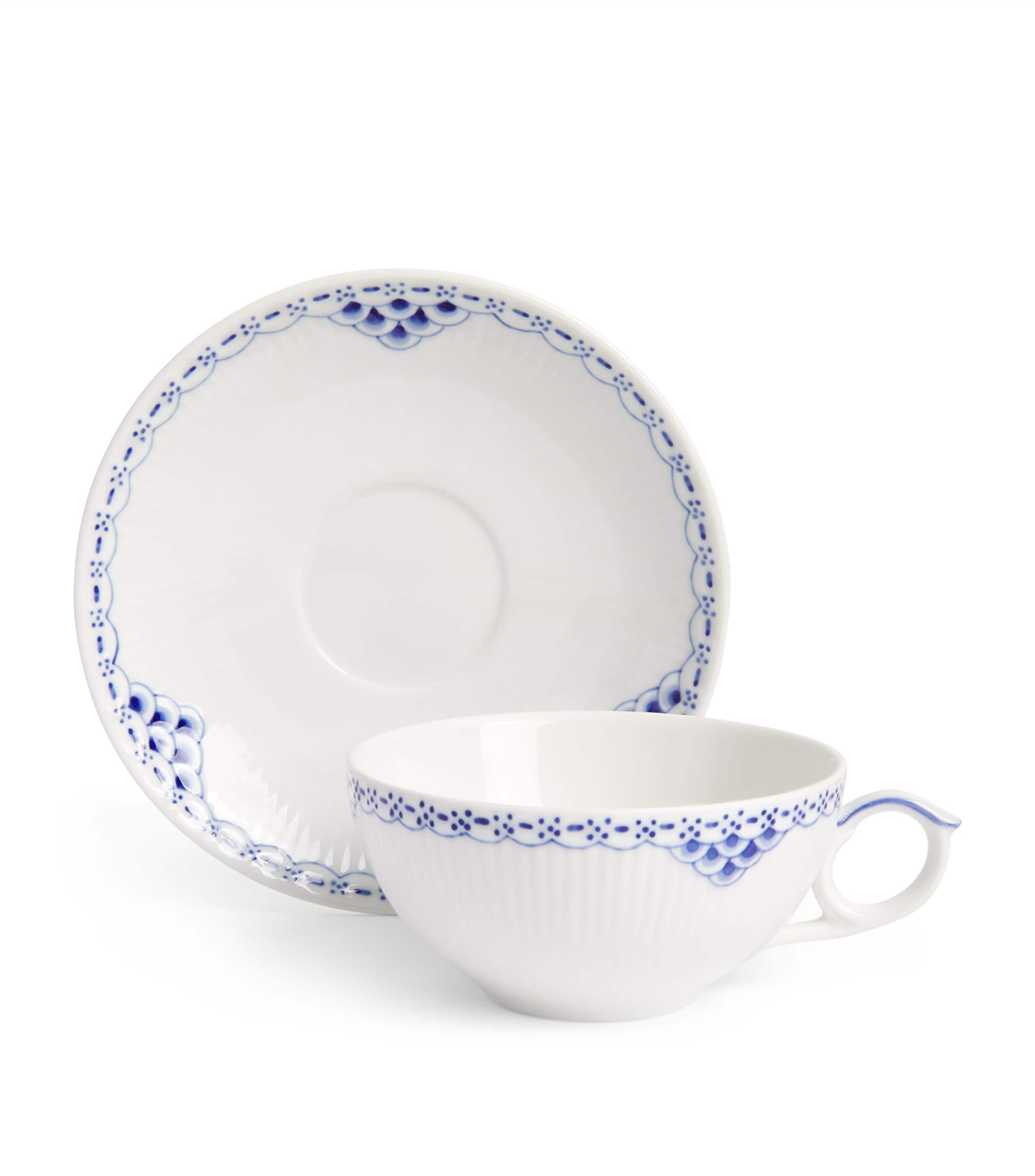 Royal Copenhagen porcelain teacup and saucer set with floral print, 200ml, imported from the UK