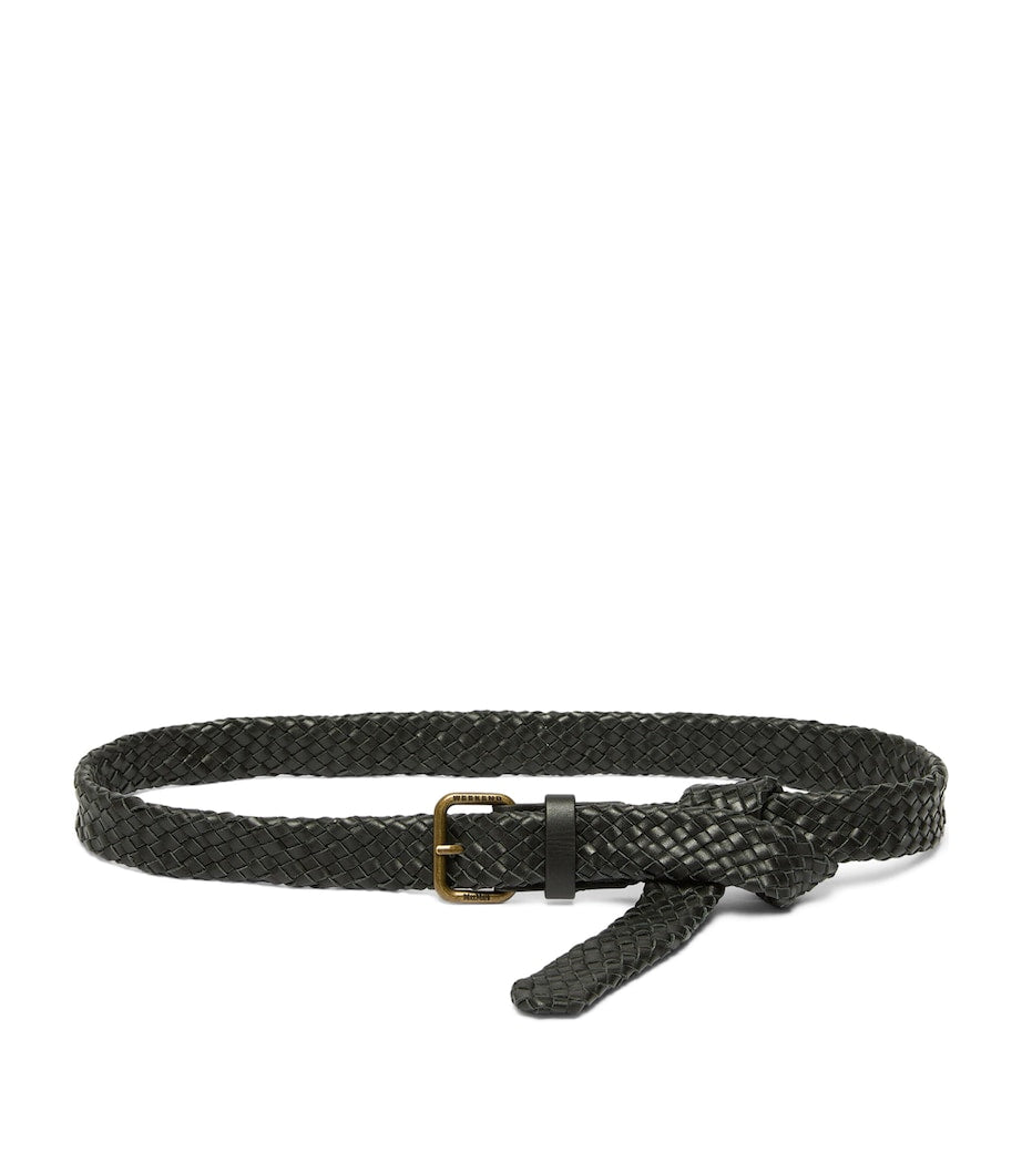 Weekend Max Mara leather woven belt with gold-tone buckle - British product