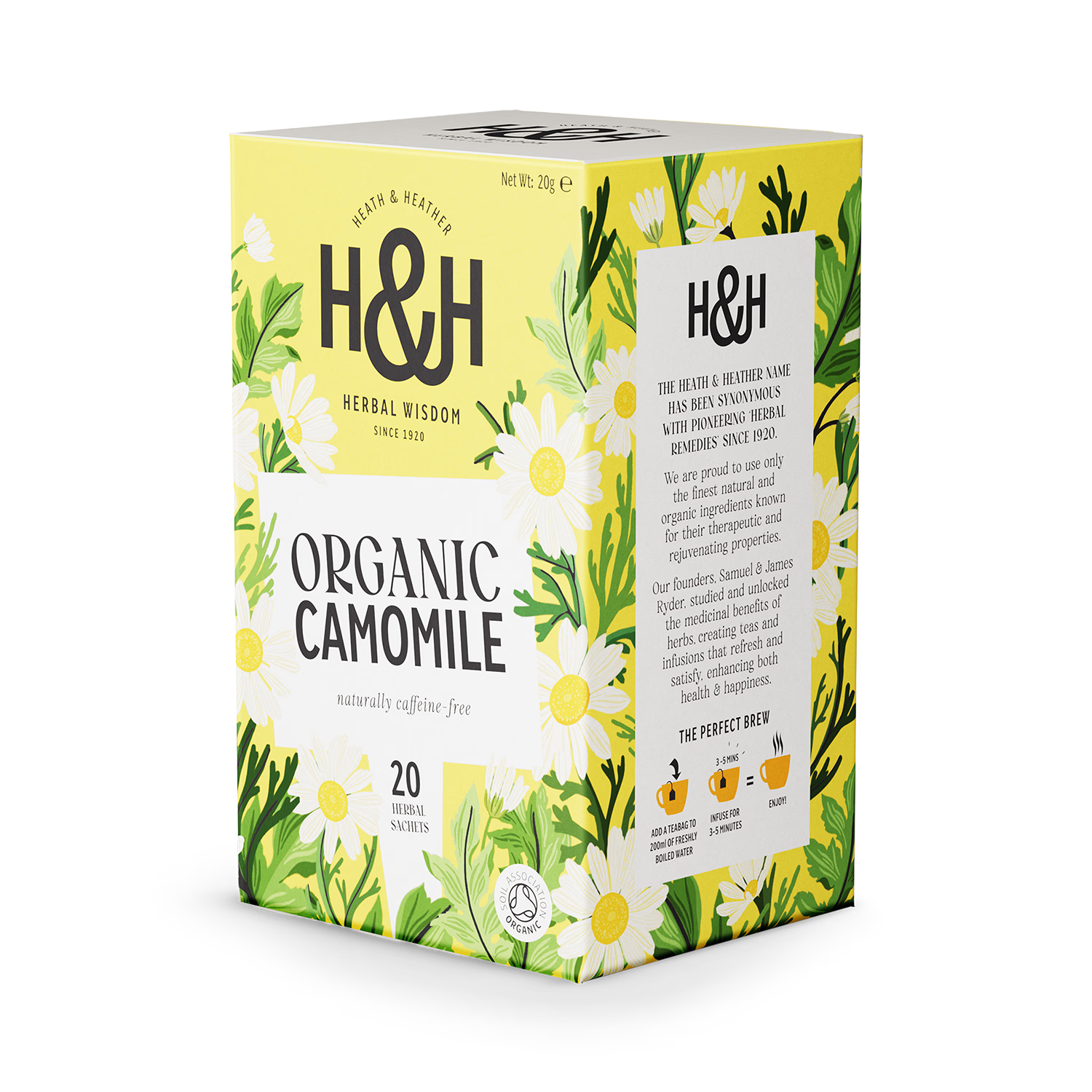 Heath & Heather organic camomile tea 20 tea bags, imported from the UK