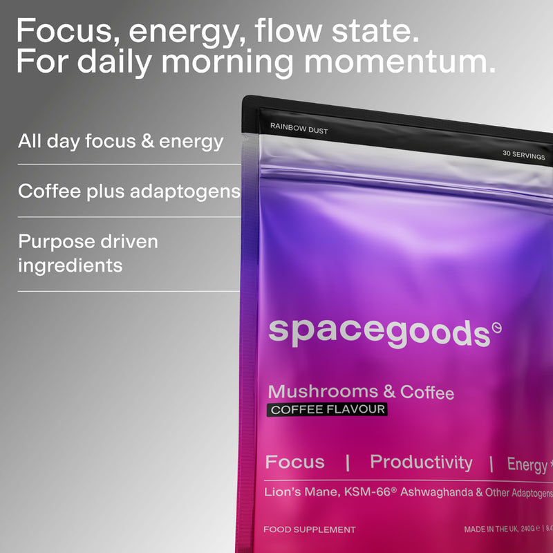 Spacegoods Rainbow Dust coffee superfood powder 240g, imported from the UK