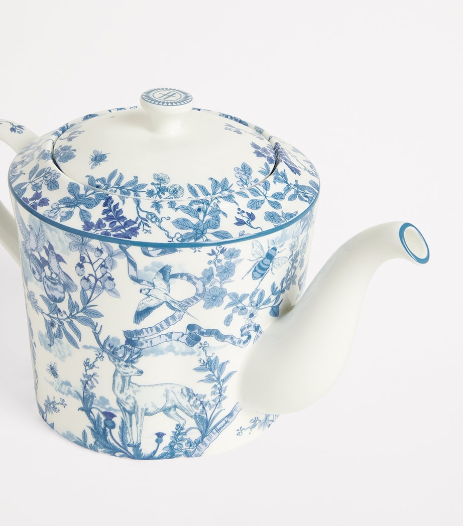 Harrods bone china teapot with toile pattern 16cm height, UK version