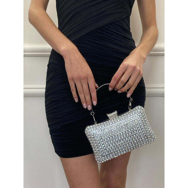 SVNX silver diamante clutch bag with chain - British product