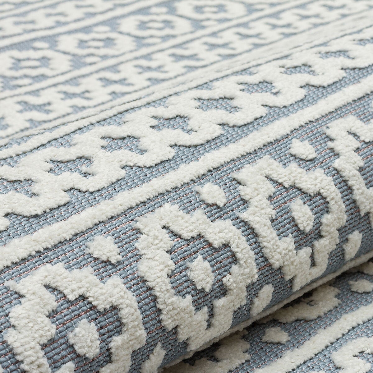 Concept Looms blue indoor outdoor rug in two sizes, imported from the UK