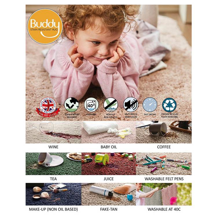 Buddy washable shaggy rug black 80x120cm (British brand)