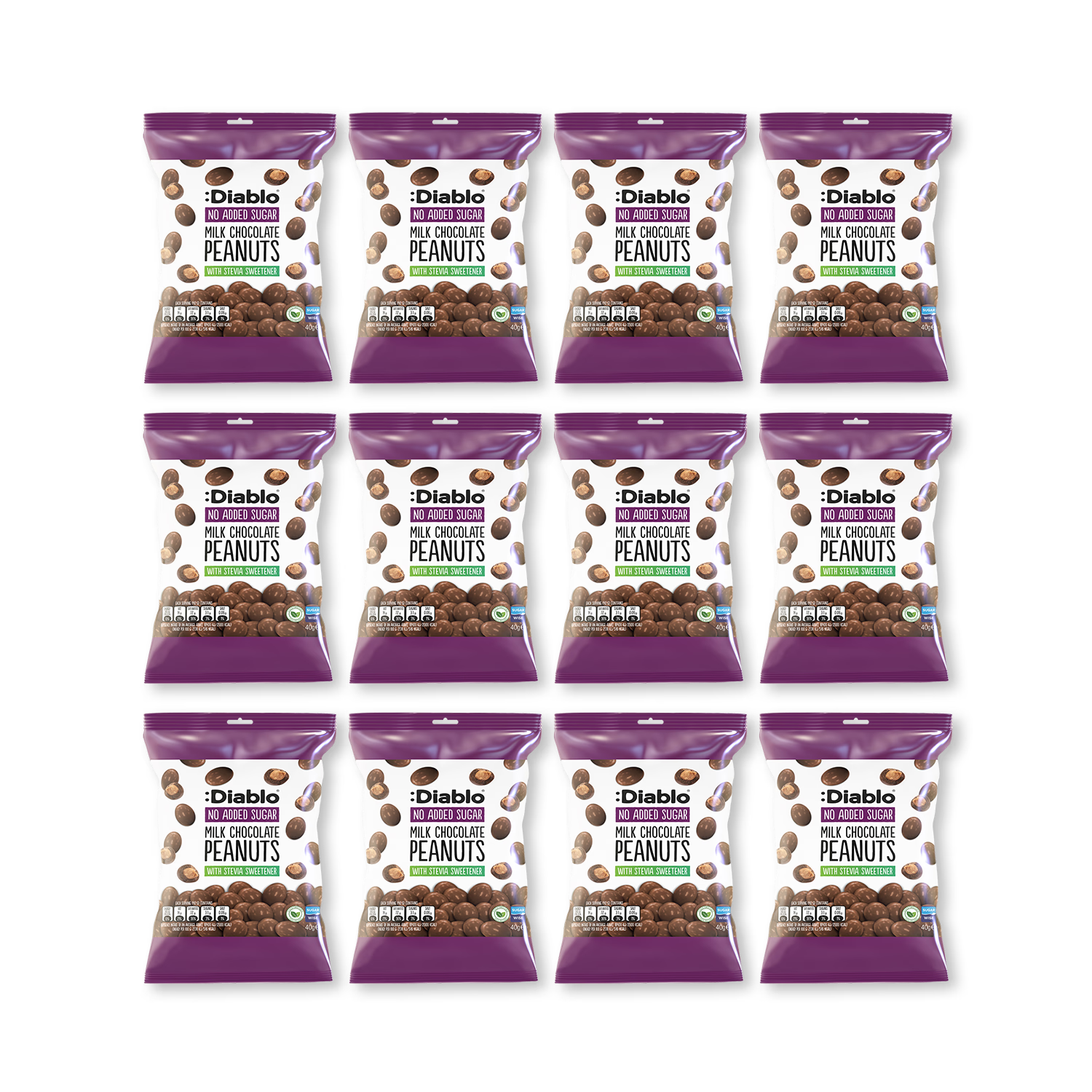 Diablo no added sugar milk chocolate peanuts 40g pack of 12 - British product
