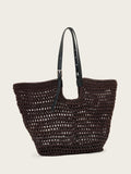 AllSaints Dark Brown Ara cotton knit tote bag, imported from the UK