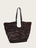 AllSaints Dark Brown Ara cotton knit tote bag, imported from the UK