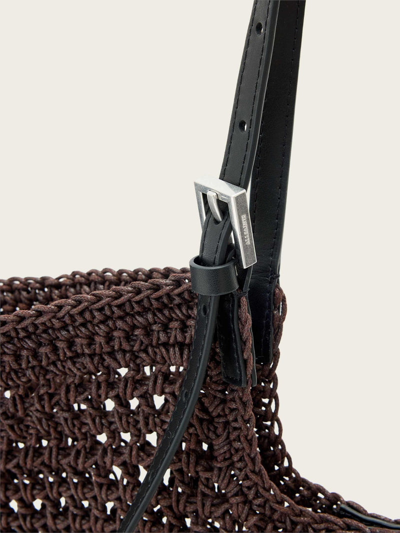 AllSaints Dark Brown Ara cotton knit tote bag, imported from the UK