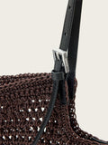 AllSaints Dark Brown Ara cotton knit tote bag, imported from the UK